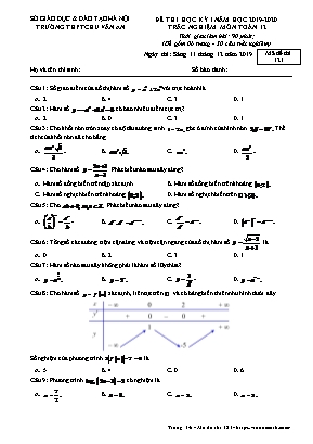 Đề thi học kì I môn Toán Lớp 12 - Mã đề 121 - Năm học 2019-2020 - Trường THPT Chu Văn An